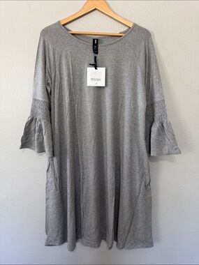 Agnes & Dora Lightweight Gray Ruffle-Sleeve Long-Sleeve Bloom Dress XL‎ Pockets